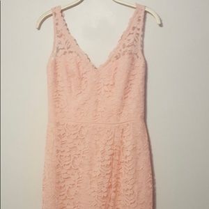 David’s Bridal peach lace dress